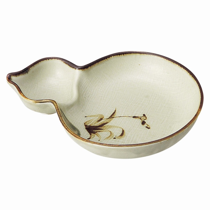 金正陶器 織部流し芦絵瓢形仕切皿 1個(ご注文単位1個)【直送品】