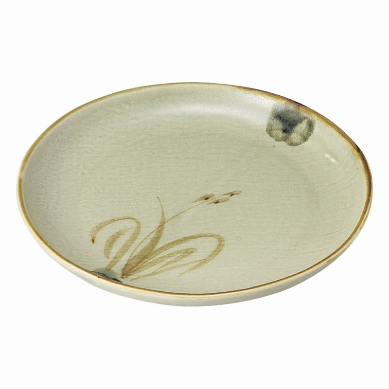 金正陶器 織部流し芦絵丸8.0皿 1個(ご注文単位1個)【直送品】