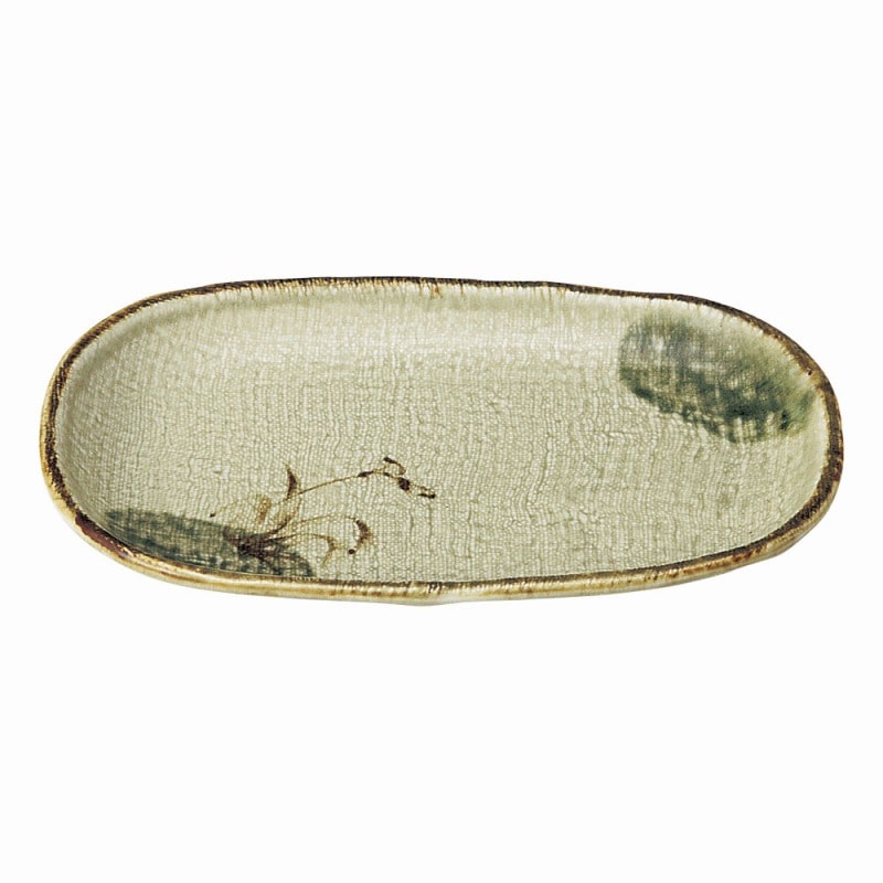 金正陶器 織部流し芦絵8.0小判皿 1個(ご注文単位1個)【直送品】