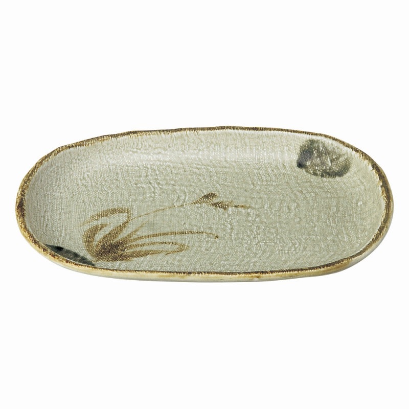 金正陶器 織部流し芦絵9.0小判皿 1個(ご注文単位1個)【直送品】