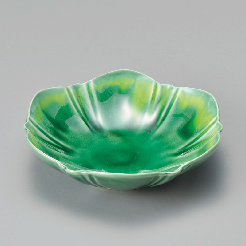 金正陶器 緑釉黄流し六つ山花型向付 1個(ご注文単位1個)【直送品】