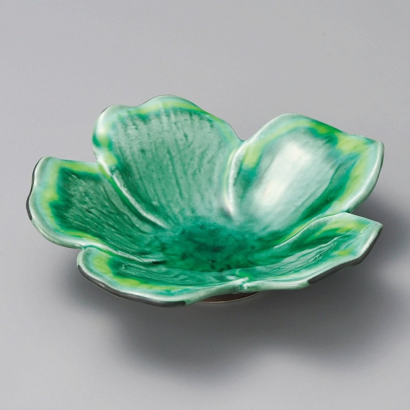 金正陶器 緑釉黄流し花型向付 1個(ご注文単位1個)【直送品】