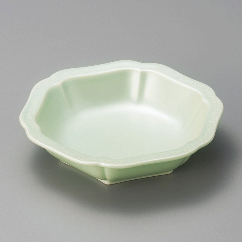 金正陶器 ヒワ青磁銀彩六角平鉢 1個(ご注文単位1個)【直送品】