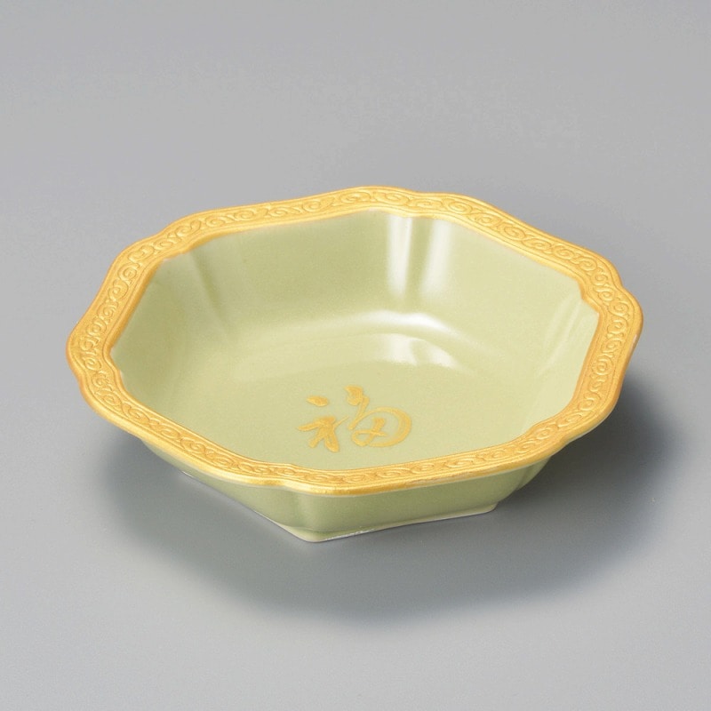 金正陶器 ヒワ釉福見込金彩六角向付 1個(ご注文単位1個)【直送品】