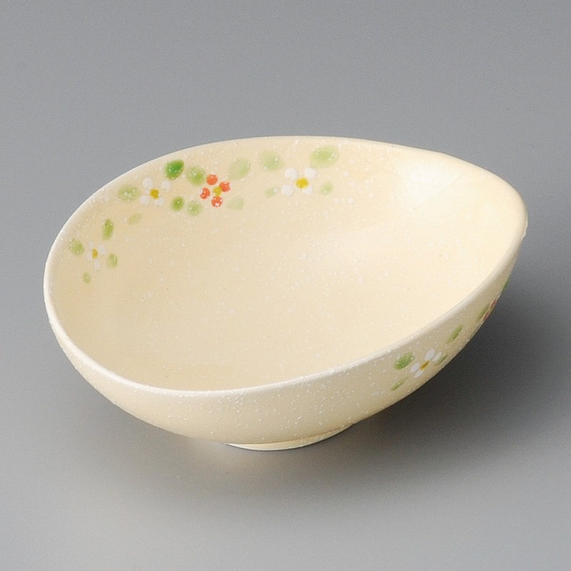 金正陶器 ベージュ小花楕円ボール 1個(ご注文単位1個)【直送品】