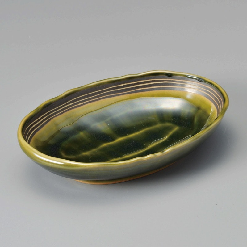 金正陶器 織部ライン楕円6.0鉢 1個(ご注文単位1個)【直送品】