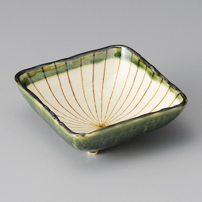 金正陶器 織部千筋角鉢(大) 1個(ご注文単位1個)【直送品】