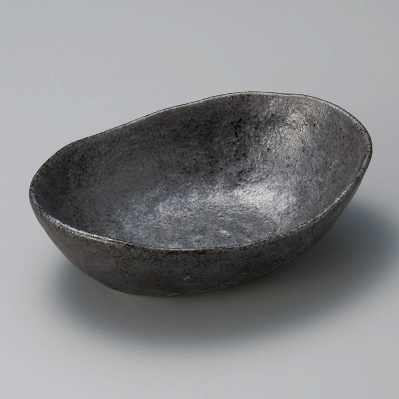 金正陶器 イブシ黒楕円小鉢 大 1個(ご注文単位1個)【直送品】