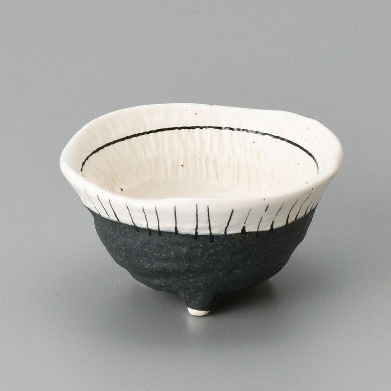金正陶器 白と黒のストライプ三ツ足小鉢 1個(ご注文単位1個)【直送品】
