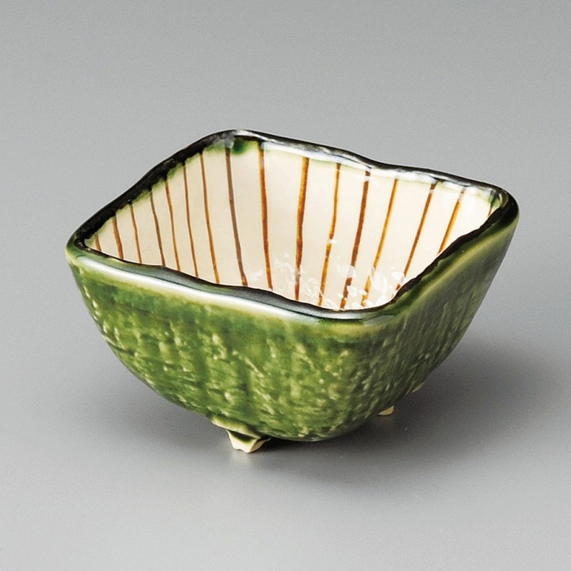 金正陶器 織部千筋角鉢(小) 1個(ご注文単位1個)【直送品】