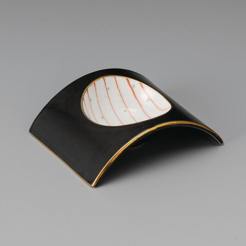 金正陶器 黒マット朱十草アーチ型小付 1個(ご注文単位1個)【直送品】
