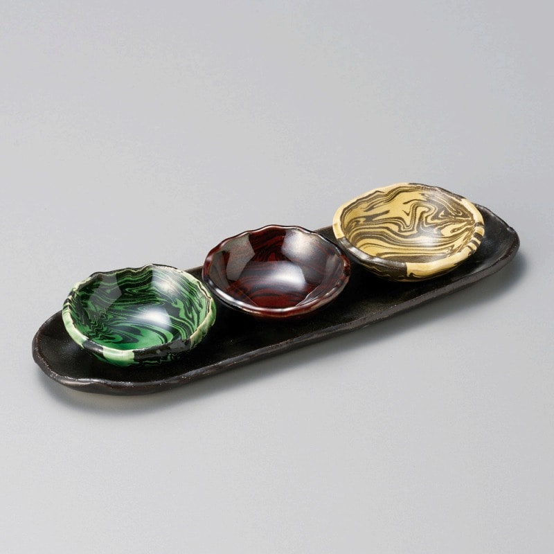 金正陶器 マーブル黒釉小判トレー 1個(ご注文単位1個)【直送品】