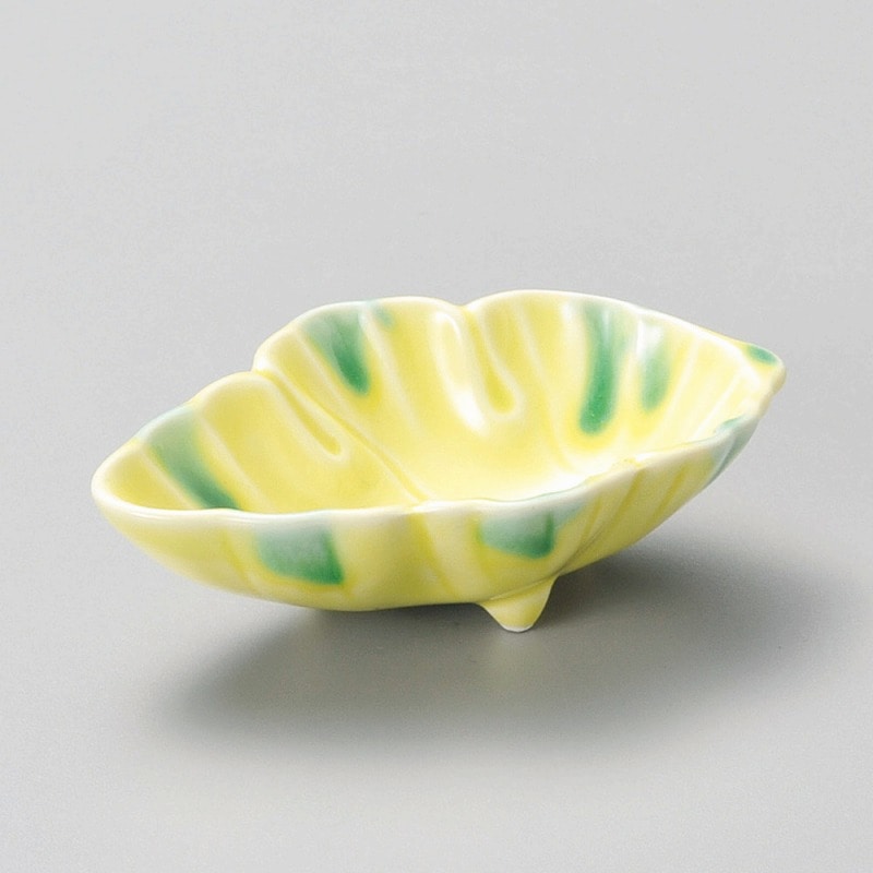 金正陶器 黄釉グリーン流葉型珍味 1個(ご注文単位1個)【直送品】
