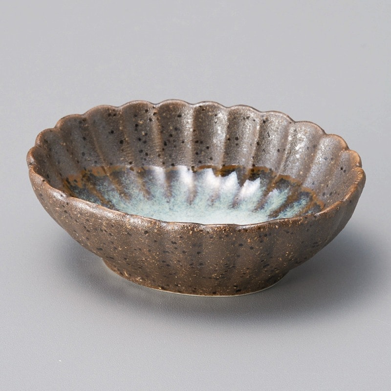 金正陶器 黒伊賀流し釉菊型楕円小皿 1個(ご注文単位1個)【直送品】