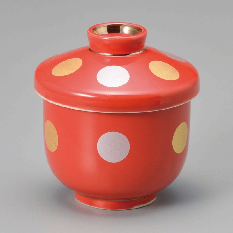 金正陶器 赤釉金銀彩丸紋むし碗 1個（ご注文単位1個）【直送品】