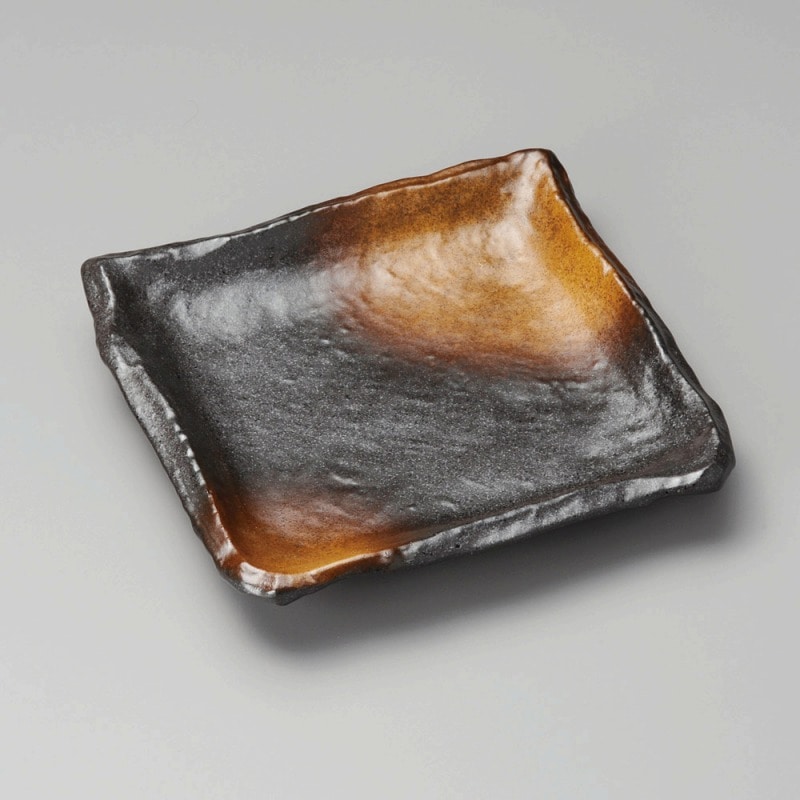 金正陶器 黒備前金茶吹 匠23cm正角皿 1個(ご注文単位1個)【直送品】