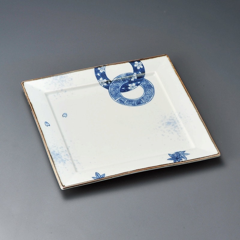 金正陶器 染付春秋丸紋リム付18cm角皿 1個(ご注文単位1個)【直送品】
