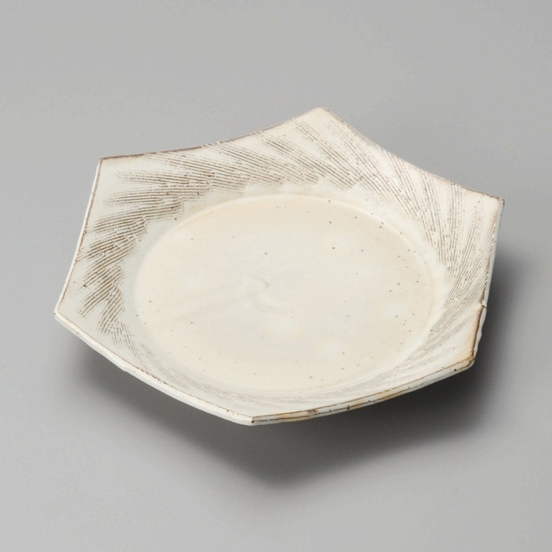金正陶器 粉引くし目六角皿 1個(ご注文単位1個)【直送品】