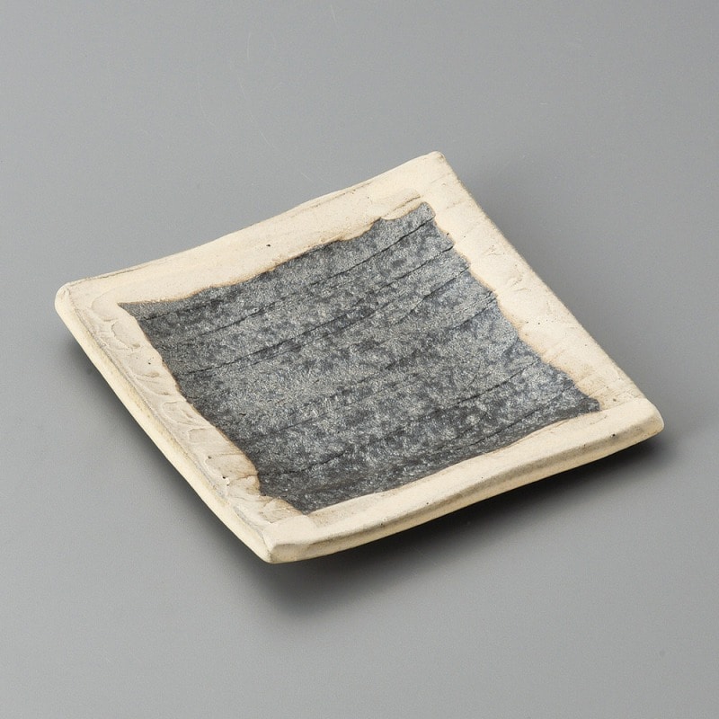 金正陶器 黒窯変掛け分けソギ5.0角皿 1個(ご注文単位1個)【直送品】