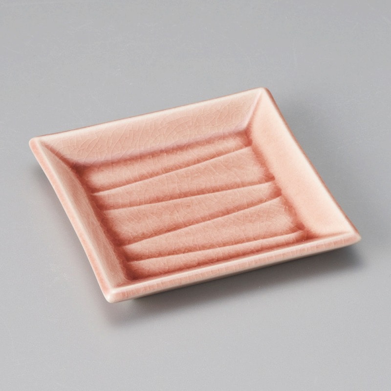 金正陶器 貫入ローズピンク削ぎ角皿 小 1個(ご注文単位1個)【直送品】
