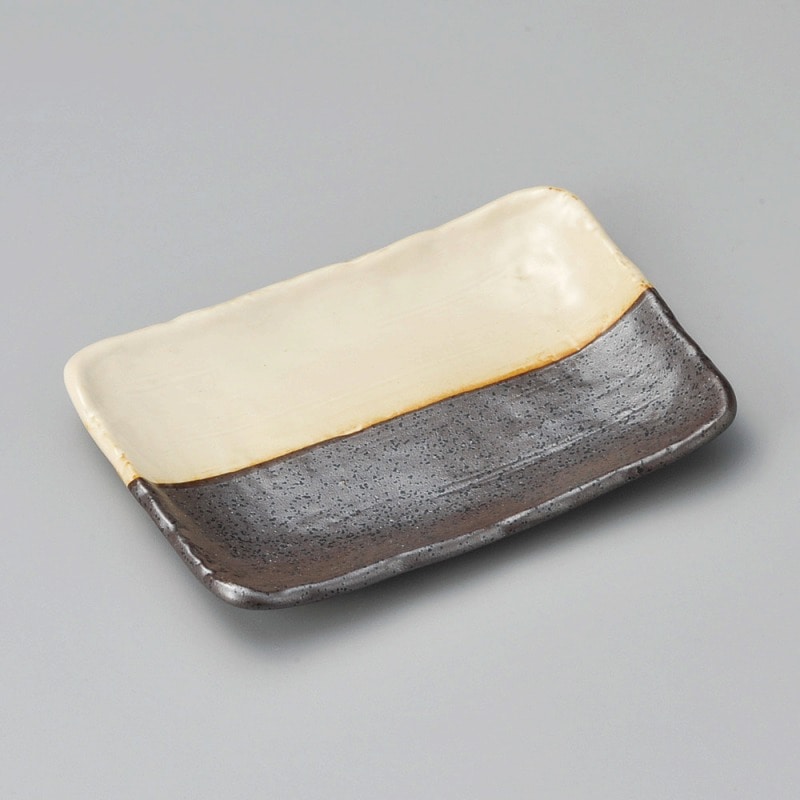 金正陶器 黒土白うのふ錆半掛5.5長角皿 1個(ご注文単位1個)【直送品】