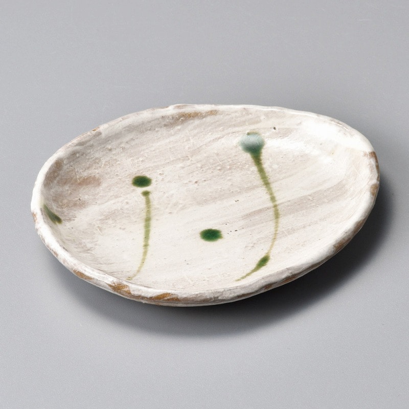 金正陶器 粉引織部散し卵型小皿 1個(ご注文単位1個)【直送品】