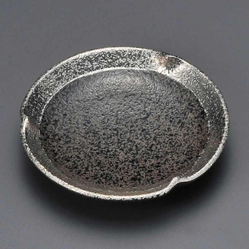 金正陶器 黒ちらし渕銀巻3.5三つ押丸皿 1個(ご注文単位1個)【直送品】