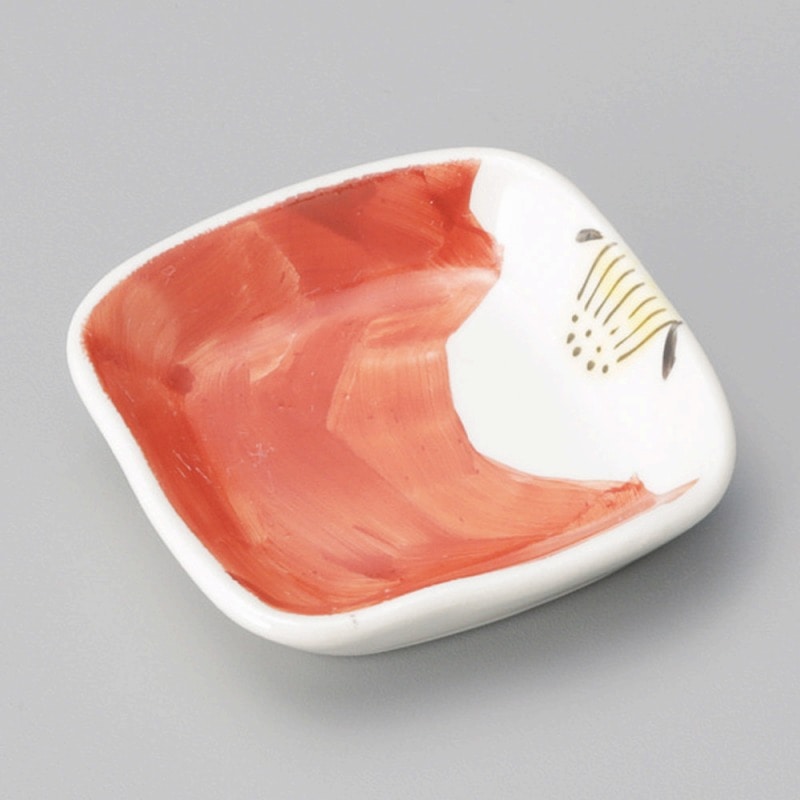 金正陶器 手描き赤ダミ椿角小皿 1個(ご注文単位1個)【直送品】