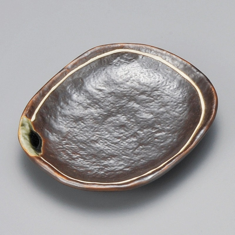 金正陶器 鉄釉一珍ライン小判小皿 1個(ご注文単位1個)【直送品】