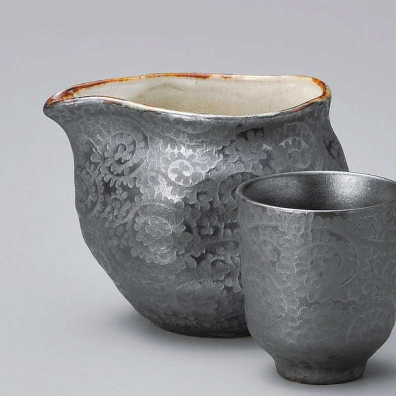 金正陶器 銀彩唐草(黒)冷酒&ドレッシング 1個(ご注文単位1個)【直送品】