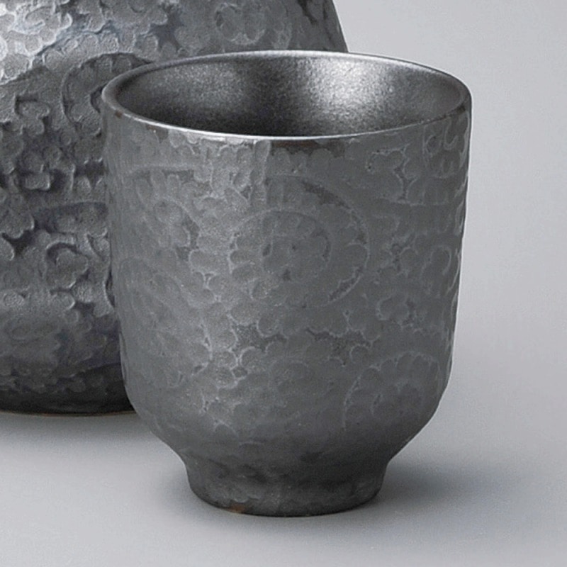 金正陶器 銀彩唐草(黒)大ぐい呑 1個(ご注文単位1個)【直送品】
