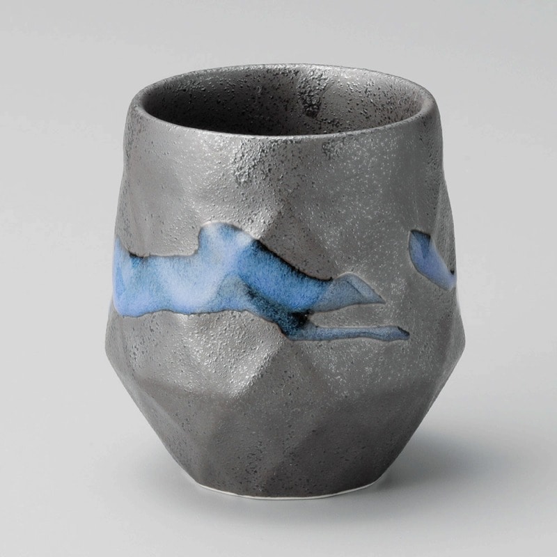 金正陶器 黒吹 ルリ流水割カップ 1個(ご注文単位1個)【直送品】