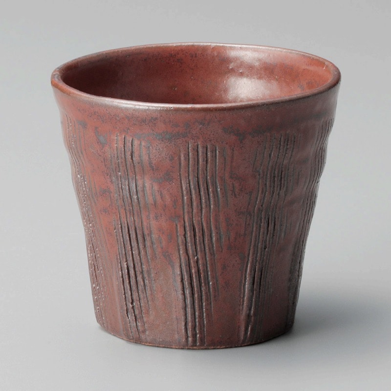 金正陶器 くし目彫十草赤イラボ面取カップ 1個(ご注文単位1個)【直送品】