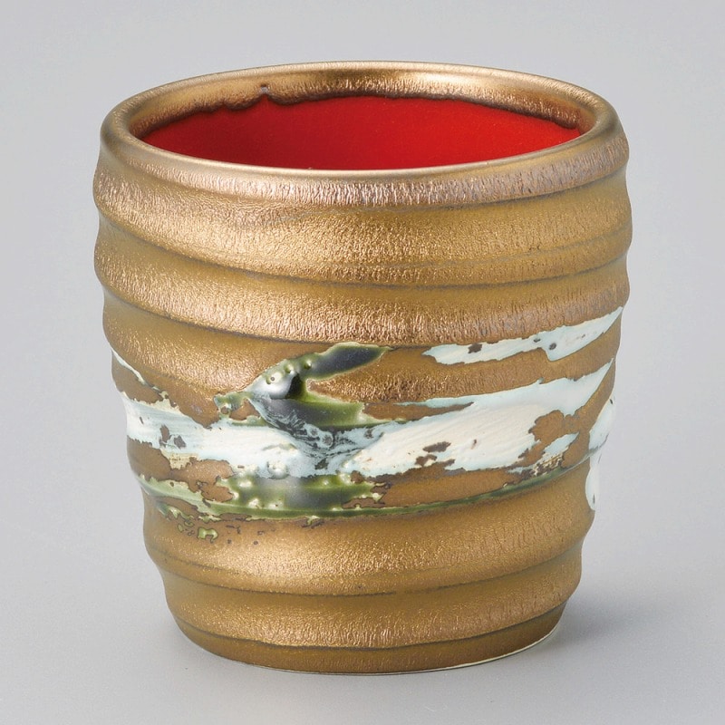 金正陶器 金刷毛目中朱湯呑 1個(ご注文単位1個)【直送品】