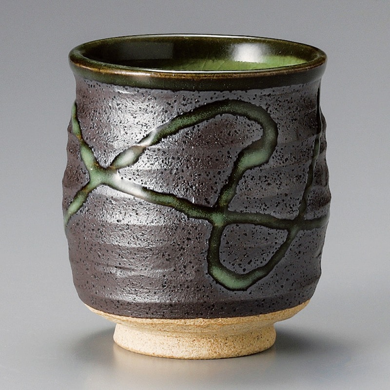 金正陶器 黒一珍ヒワ寿司湯呑 1個(ご注文単位1個)【直送品】