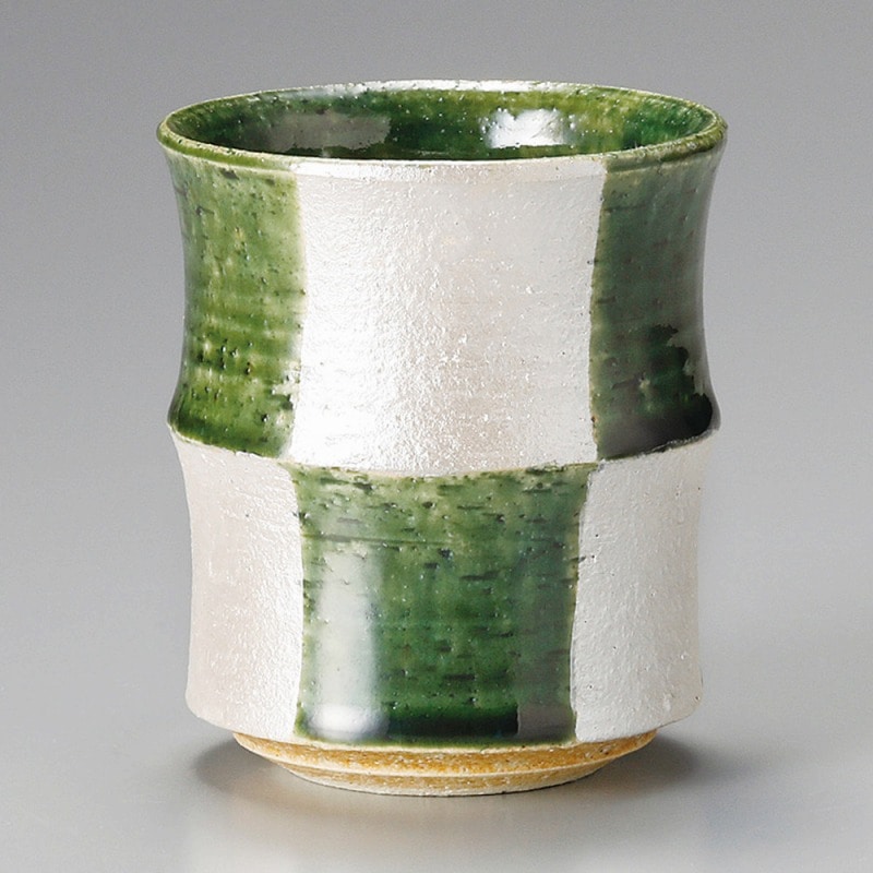金正陶器 銀彩市松(織部)切立湯呑(大) 1個(ご注文単位1個)【直送品】