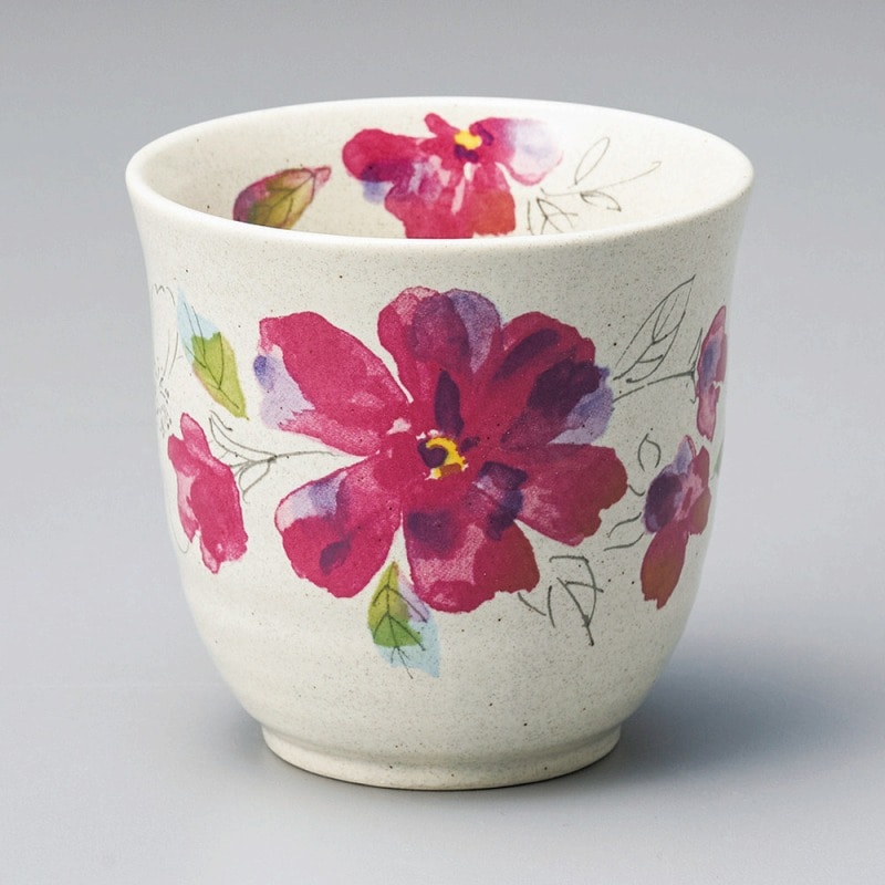 金正陶器 赤い花湯呑 1個(ご注文単位1個)【直送品】