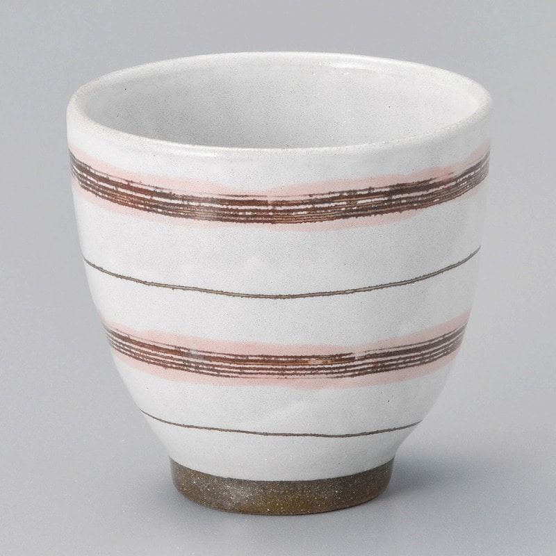 金正陶器 粉引ボーダー湯呑(ピンク) 1個(ご注文単位1個)【直送品】