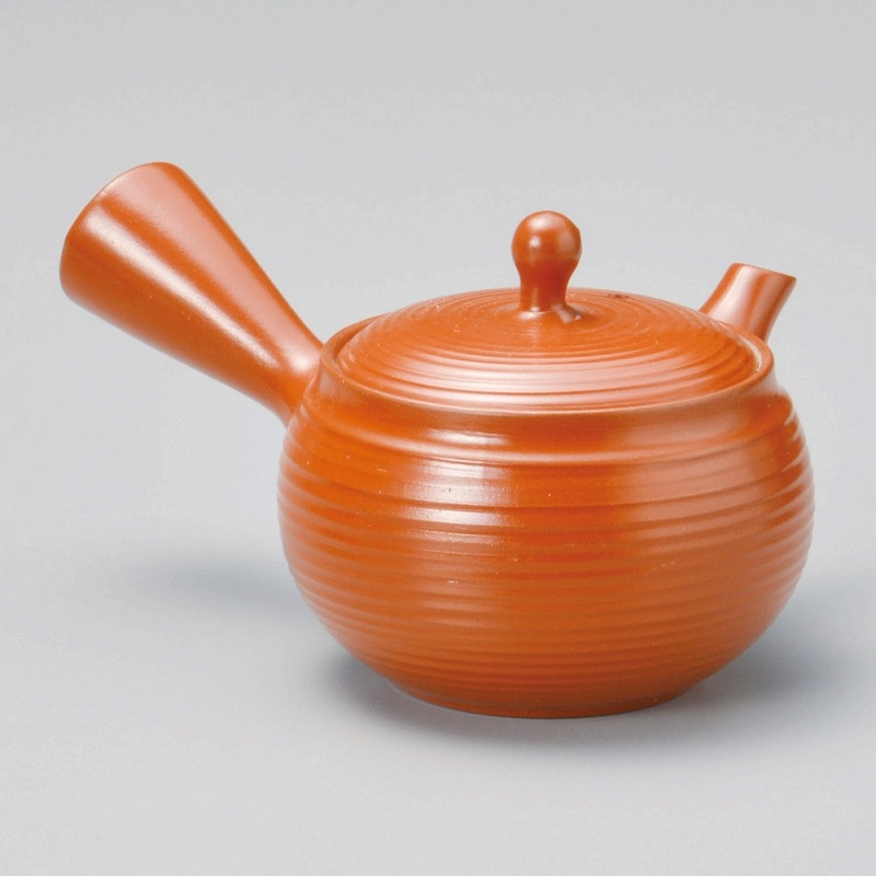 金正陶器 朱無地平丸急須(帯網) 1個(ご注文単位1個)【直送品】