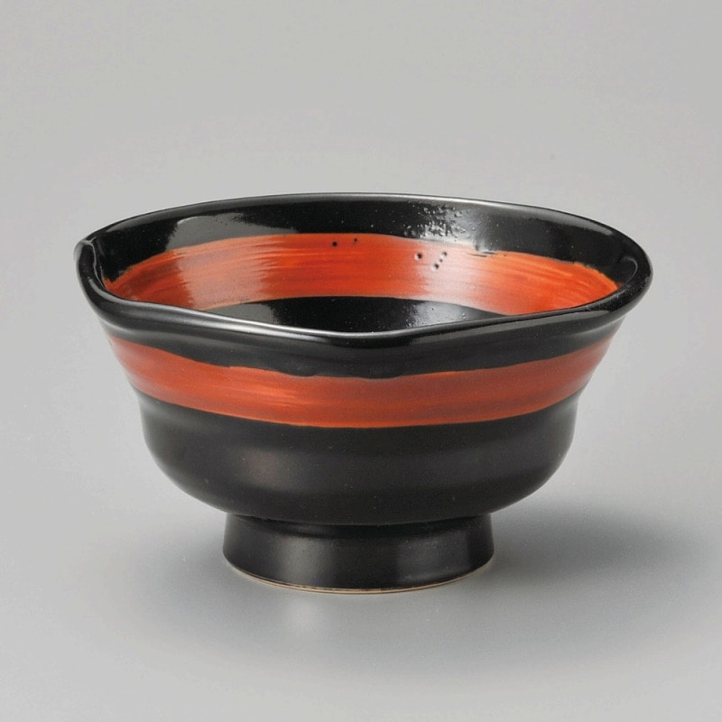 金正陶器 手ひねり柚子黒赤刷毛4.5尻割丼 1個（ご注文単位1個）【直送品】