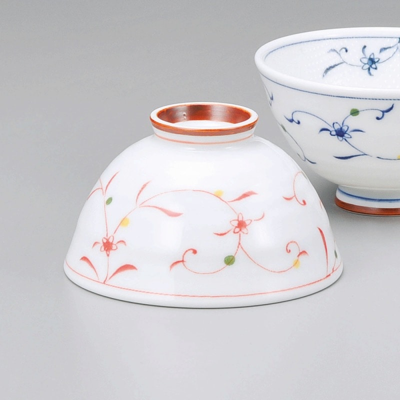 金正陶器 小花唐草茶碗(つぶつぶ加工)赤 1個(ご注文単位1個)【直送品】