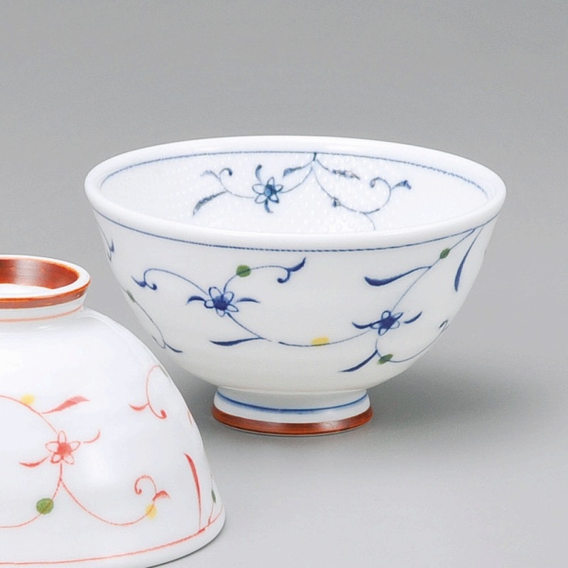 金正陶器 小花唐草茶碗(つぶつぶ加工)青 1個(ご注文単位1個)【直送品】