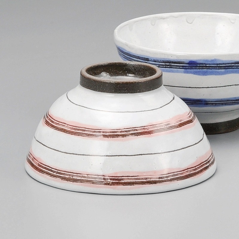 金正陶器 粉引ボーダー飯碗(ピンク) 1個(ご注文単位1個)【直送品】