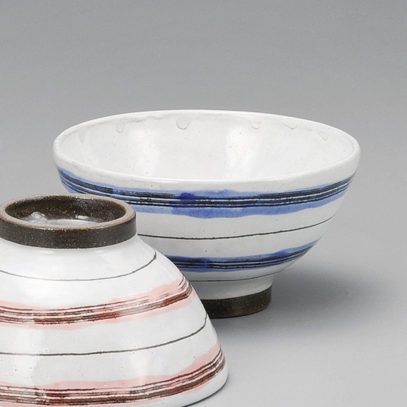 金正陶器 粉引ボーダー飯碗(ブルー) 1個(ご注文単位1個)【直送品】