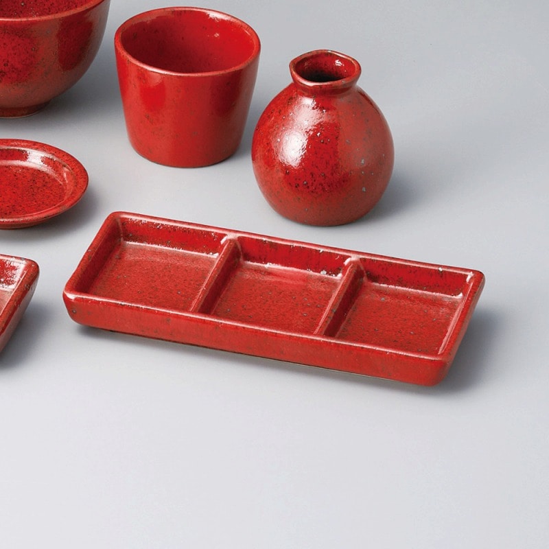 金正陶器 紅柚子三ッ仕切皿 1個(ご注文単位1個)【直送品】