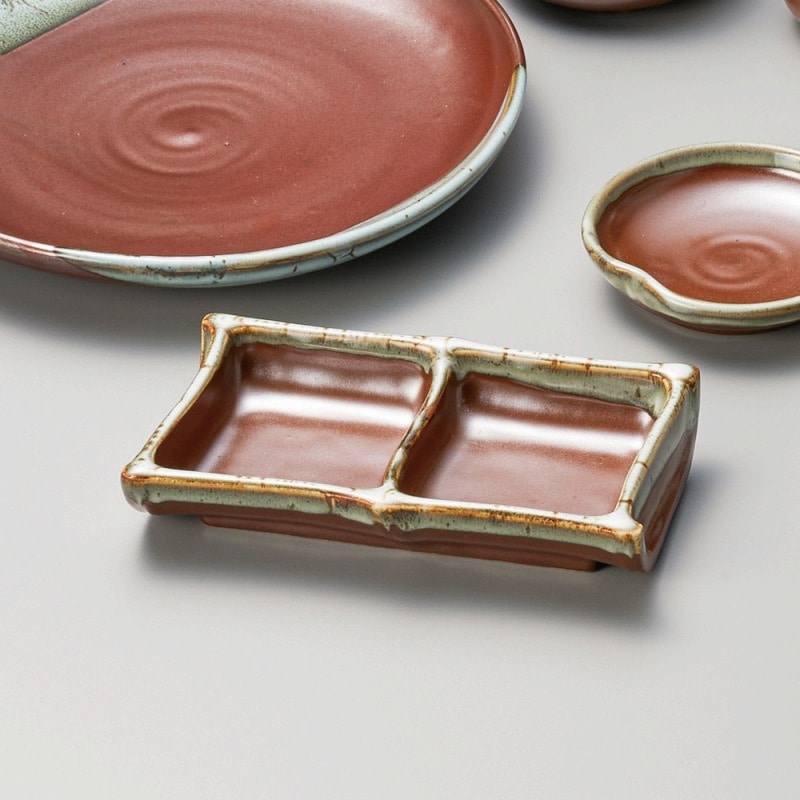 金正陶器 柿釉うのふ流し二品皿 1個(ご注文単位1個)【直送品】