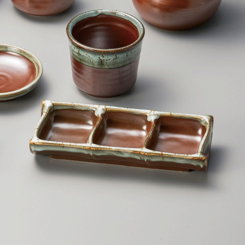 金正陶器 柿釉うのふ流し三品皿 1個(ご注文単位1個)【直送品】