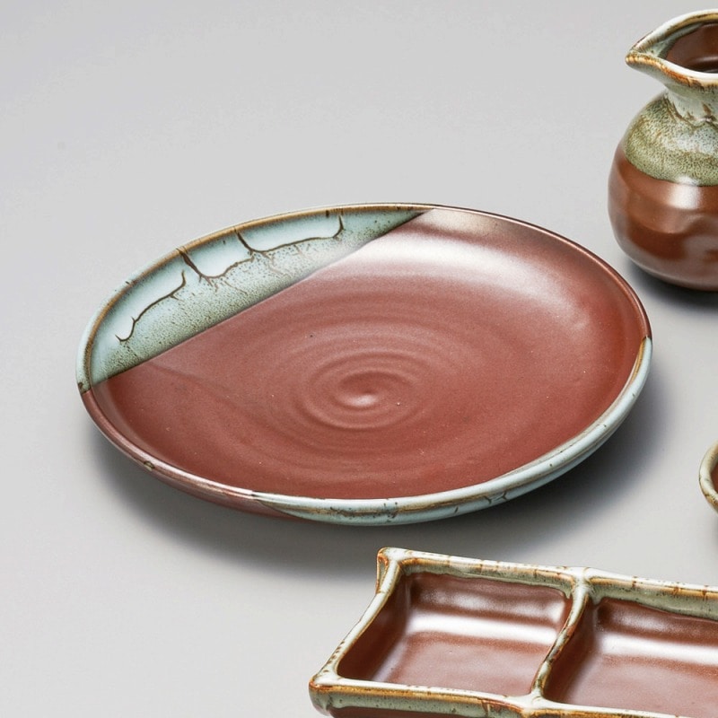 金正陶器 柿釉うのふ流し7.0皿 1個(ご注文単位1個)【直送品】