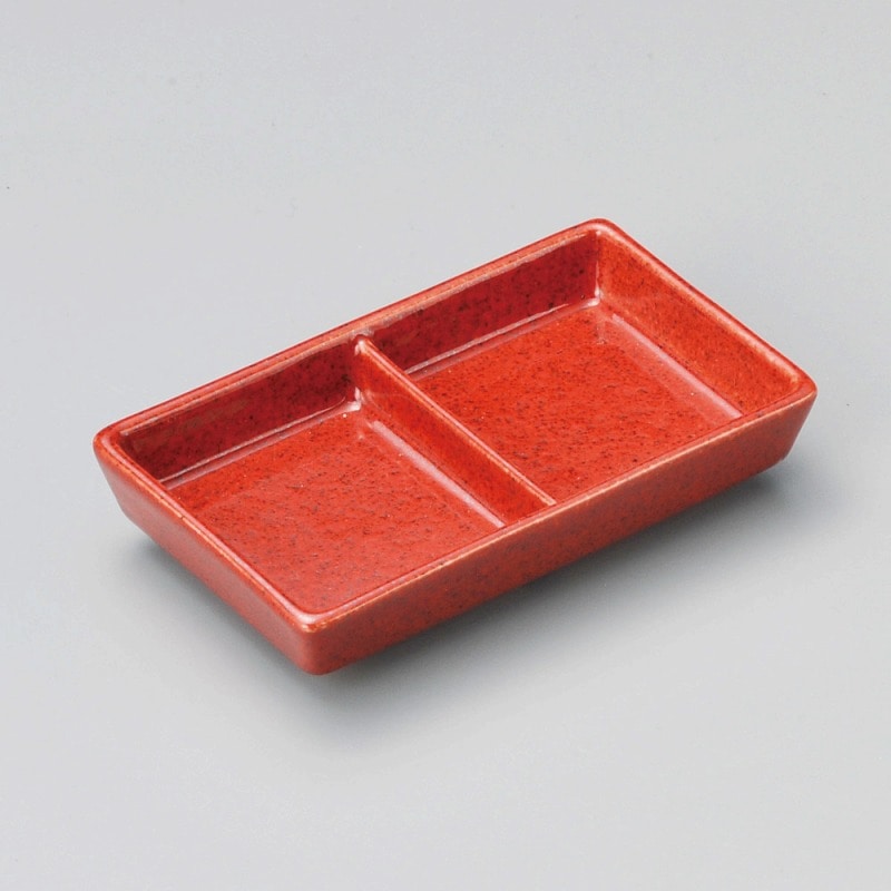 金正陶器 鉄赤長角二つ仕切皿 1個(ご注文単位1個)【直送品】
