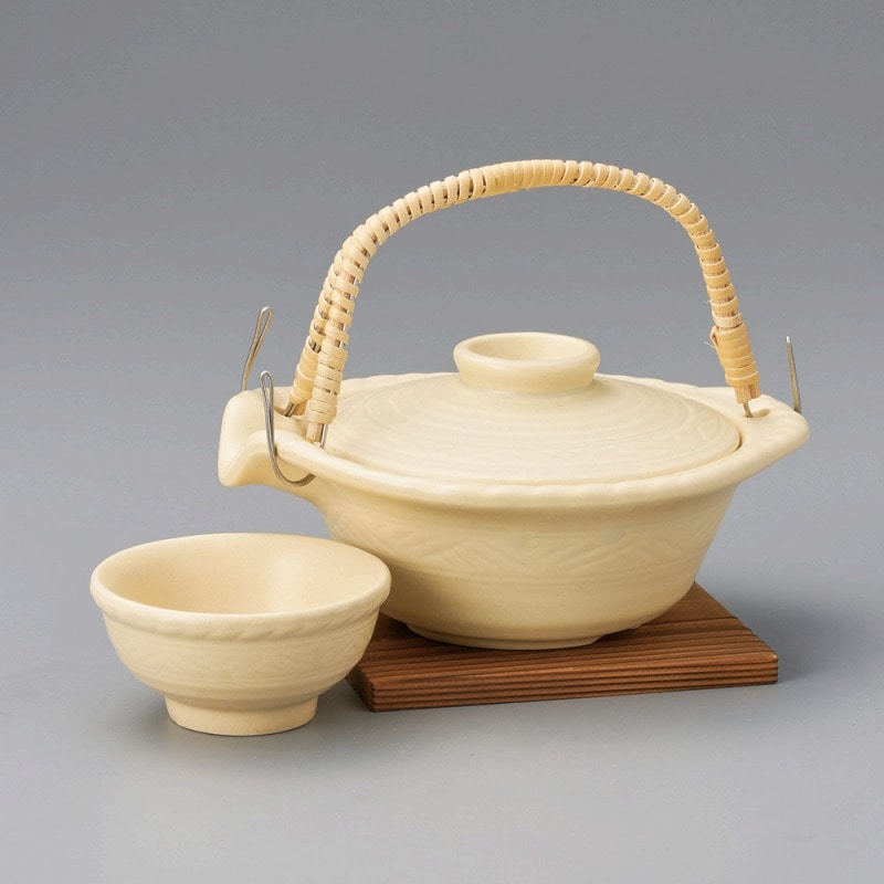 金正陶器 クリーム平形土瓶むし(板付) 1個(ご注文単位1個)【直送品】